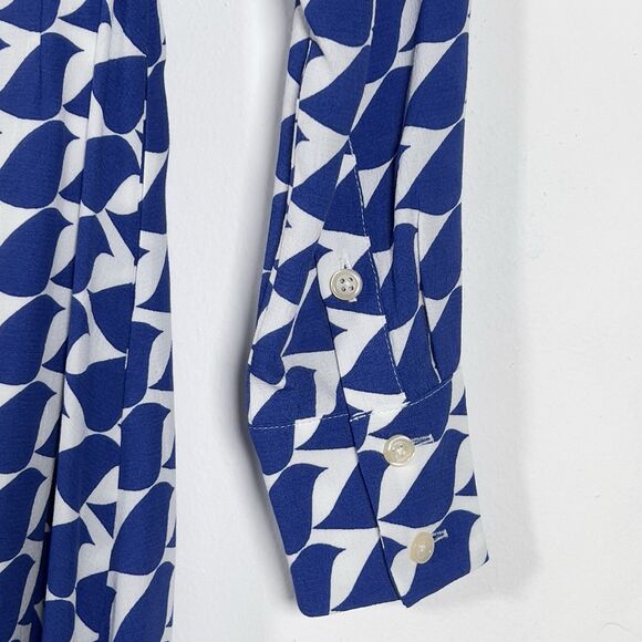 Boden Kate Midi Shirt Dress Womens Sz 4P Blue Birdie Long Sleeve Belted - Picture 7 of 13